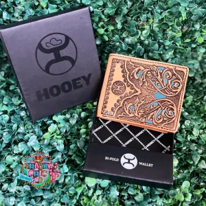 HOOEY  "PHOENIX" BIFOLD HOOEY WALLET TAN/TURQUOISE LEATHER