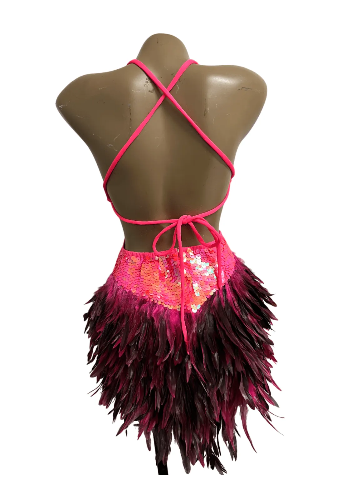 Hot Pink Feather & Sequin Dress