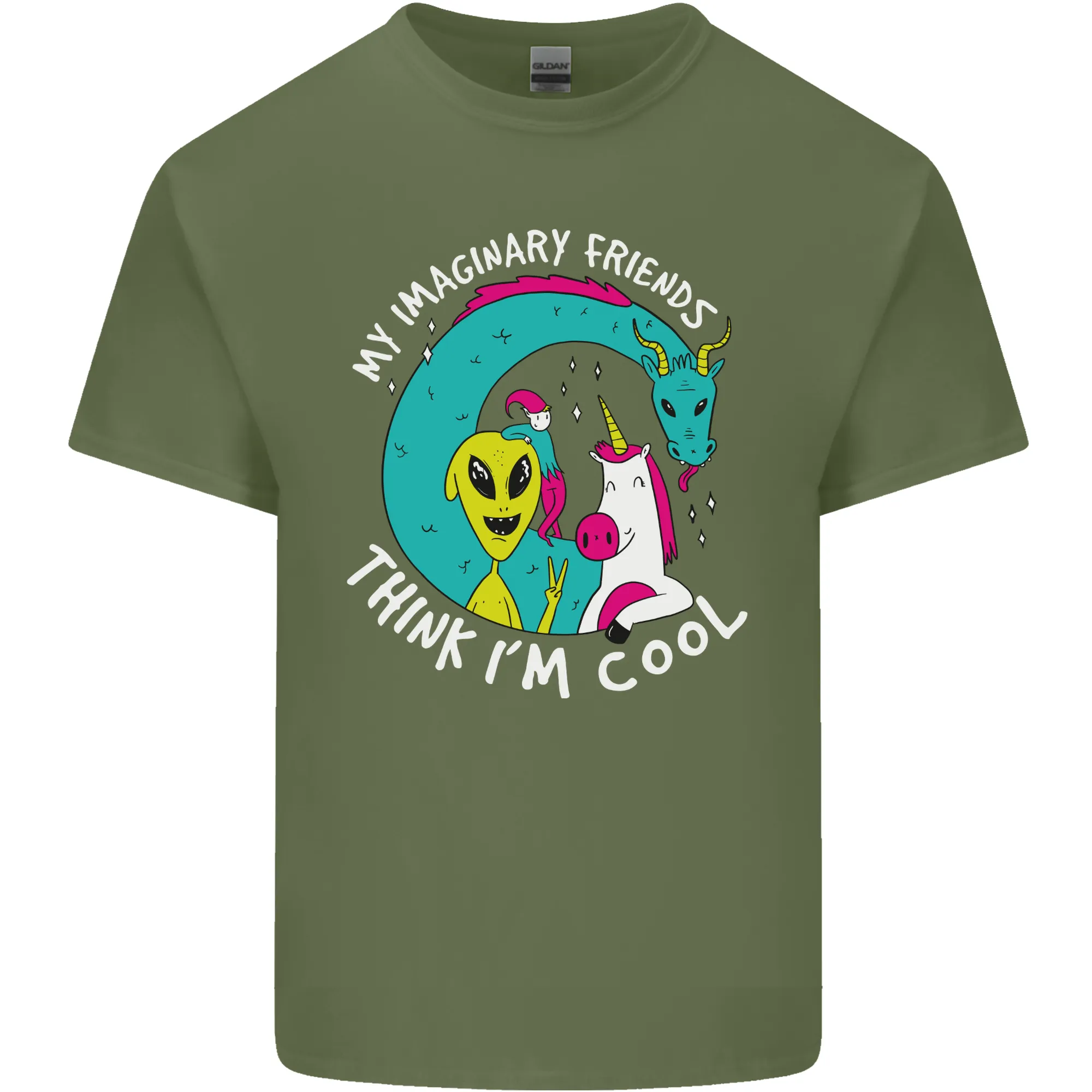 Imaginary Friends Alien Dragon Unicorn Mens Light Cotton T-Shirt
