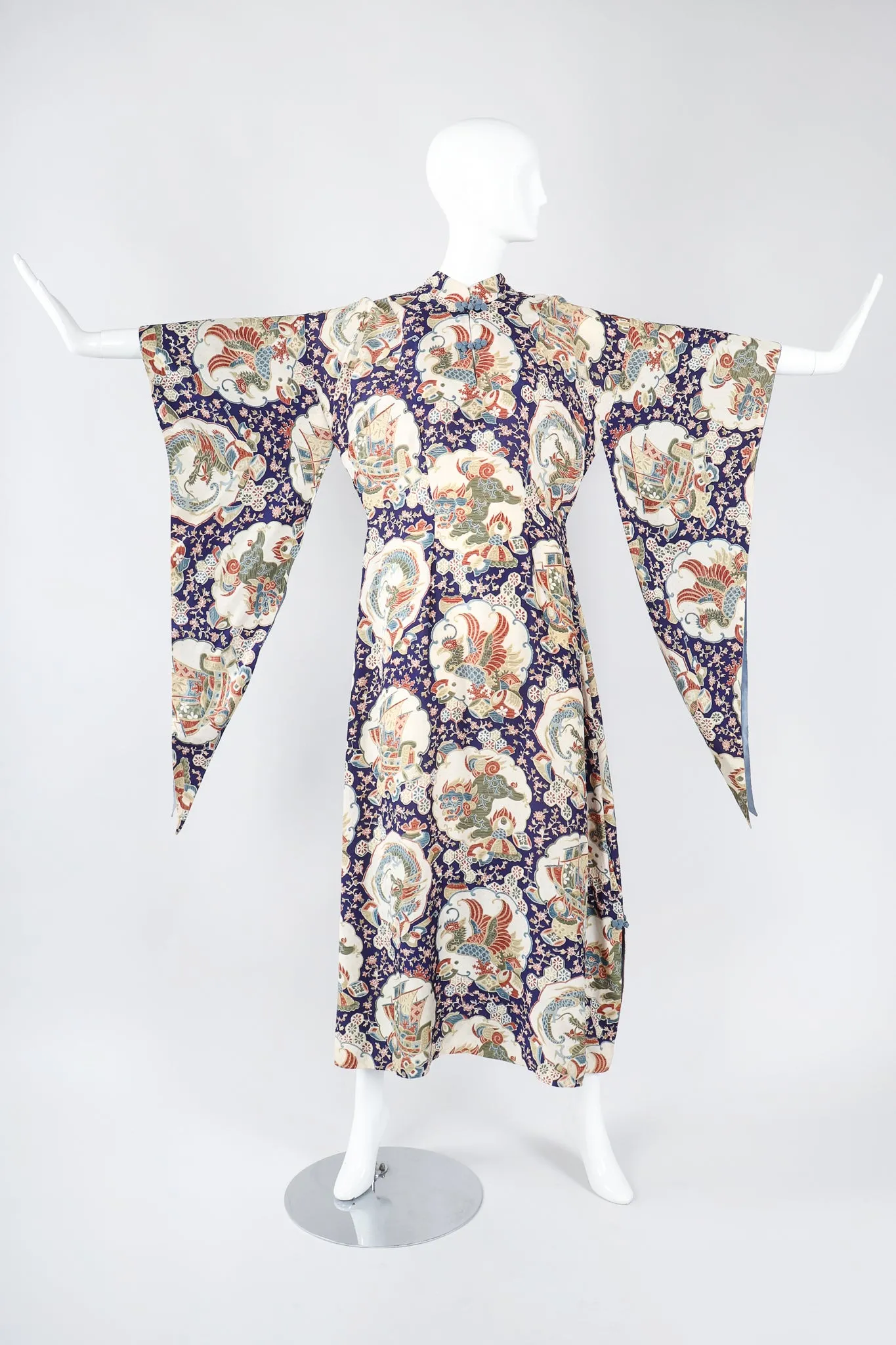 Japanese Folk Print Kimono Caftan