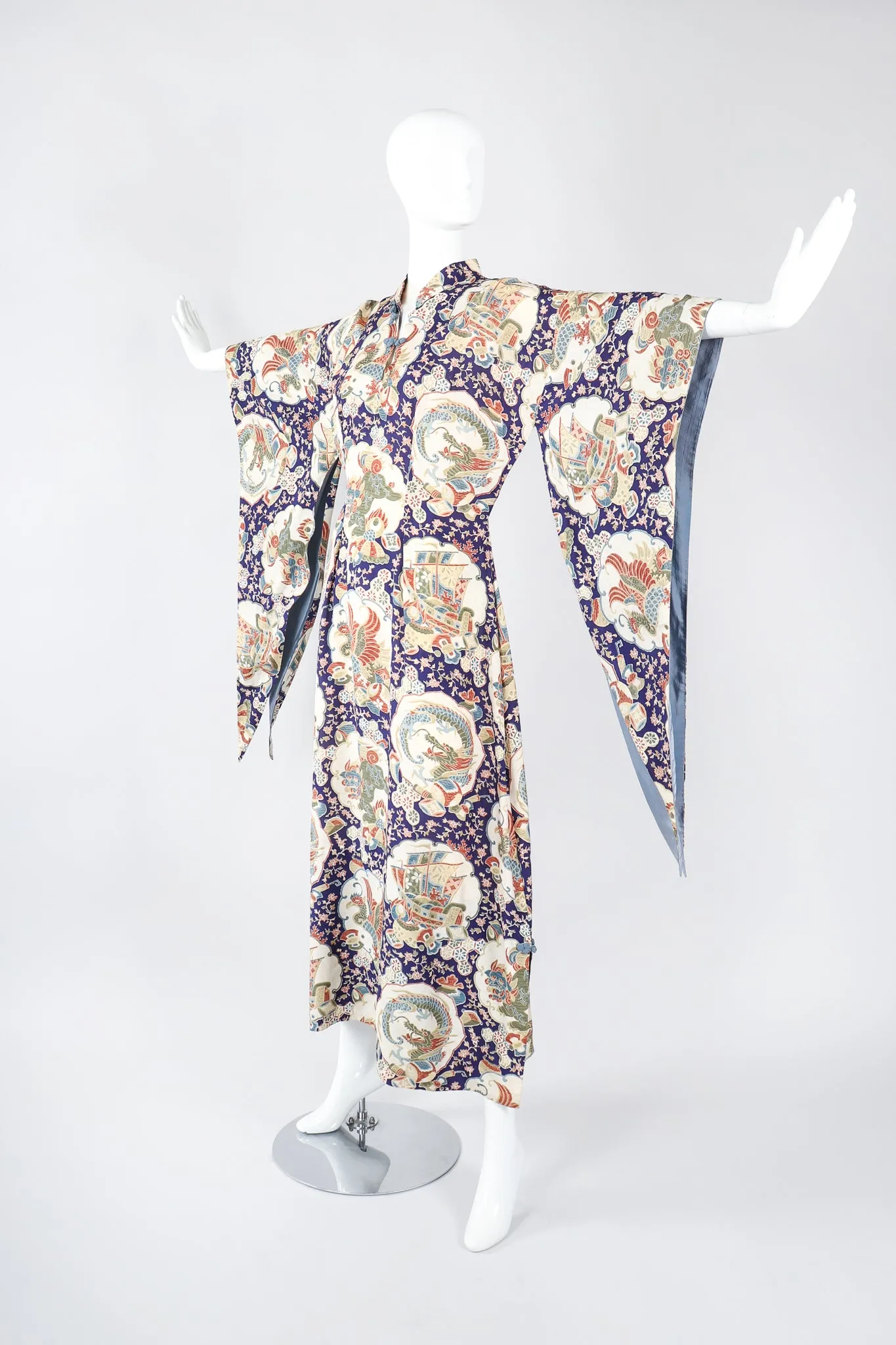 Japanese Folk Print Kimono Caftan