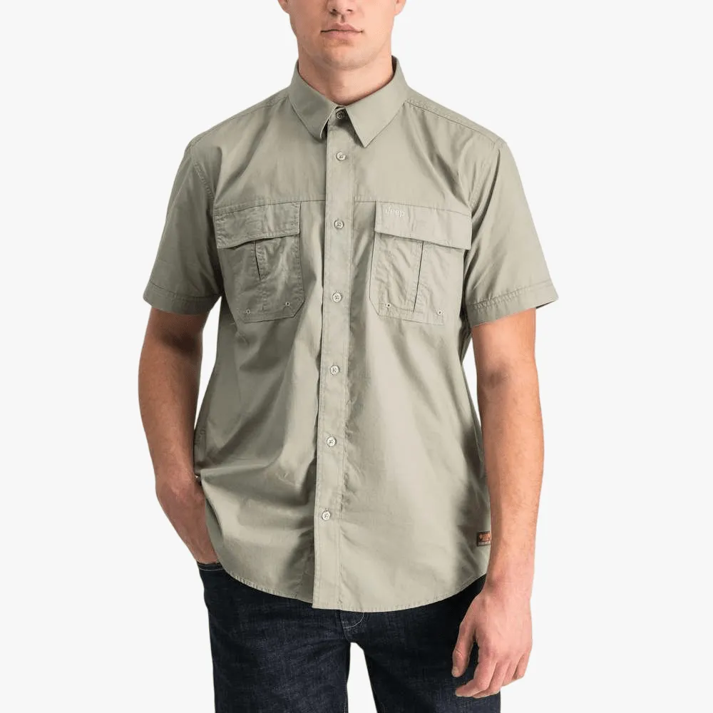 Jeep Mens Safari Short Sleeve Shirt With Back Vent Khaki
