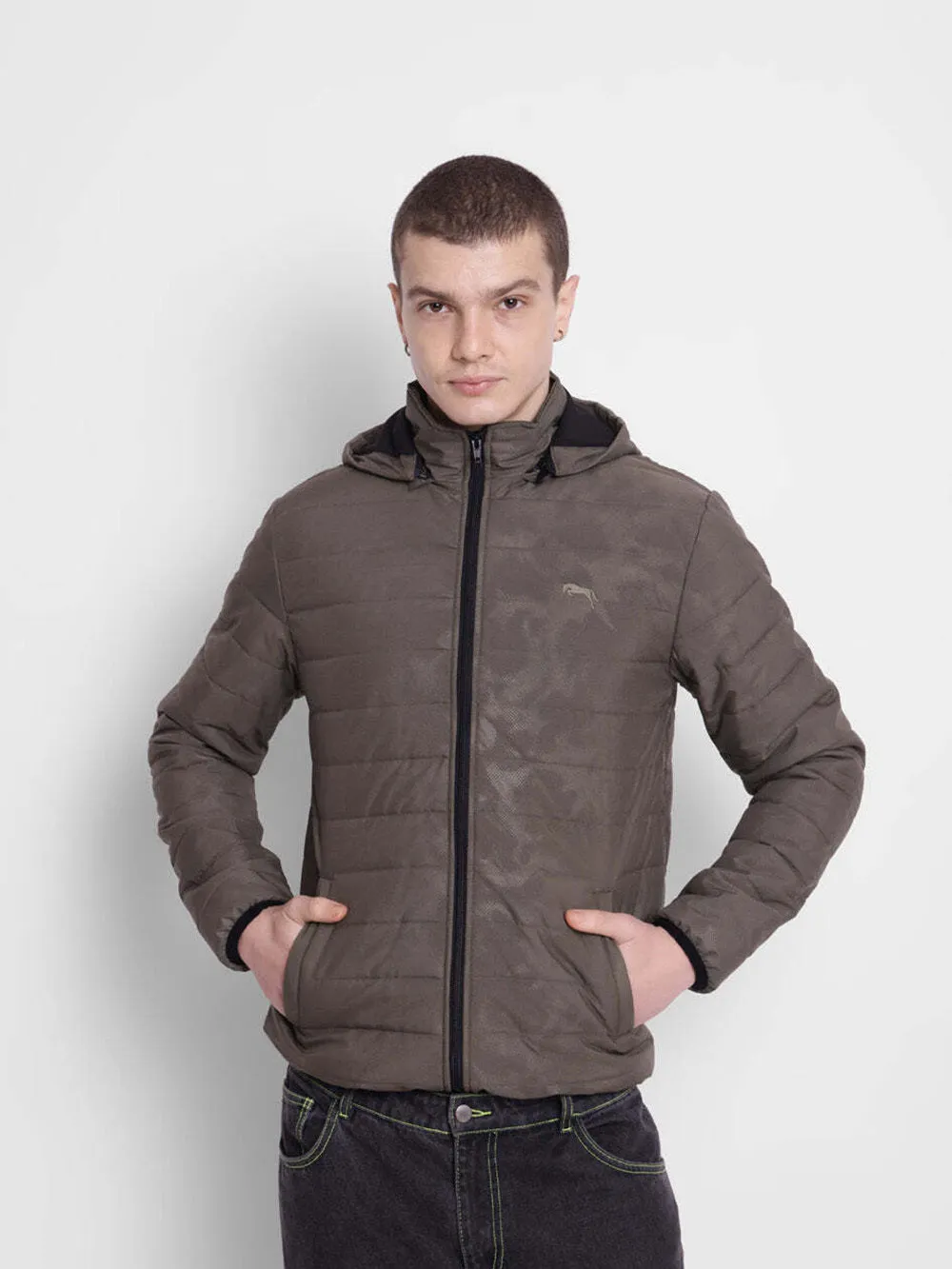 JUMP USA Men Olive Rapid-Dry Solid Sporty Jackets With Hood