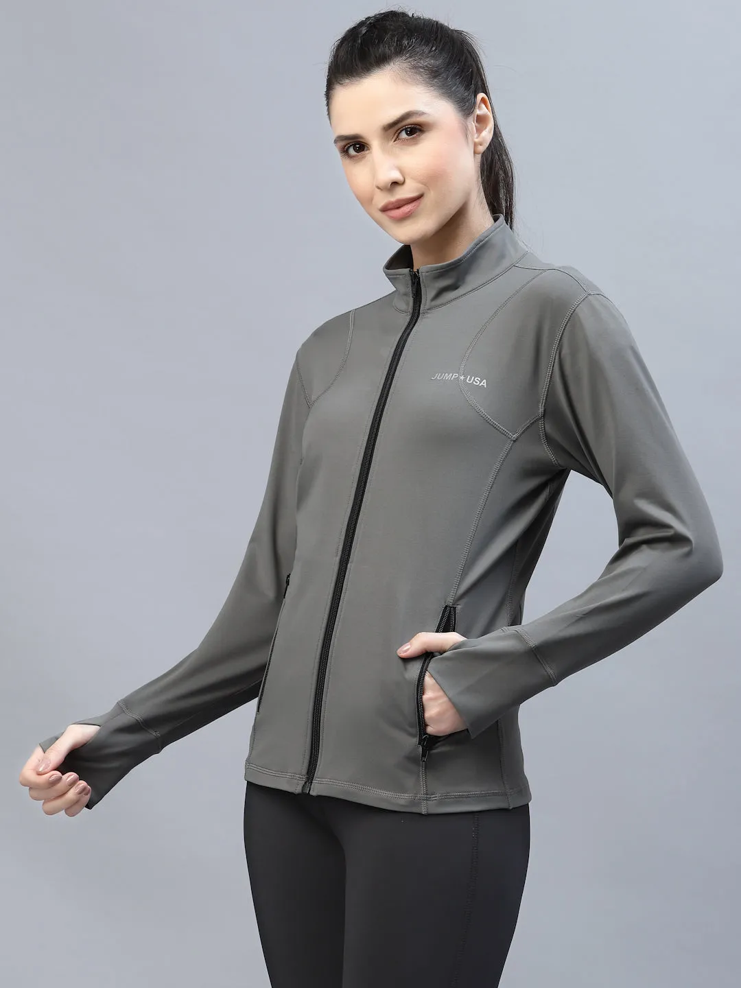 JUMP USA Women Solid Polyester Hiking Jacket
