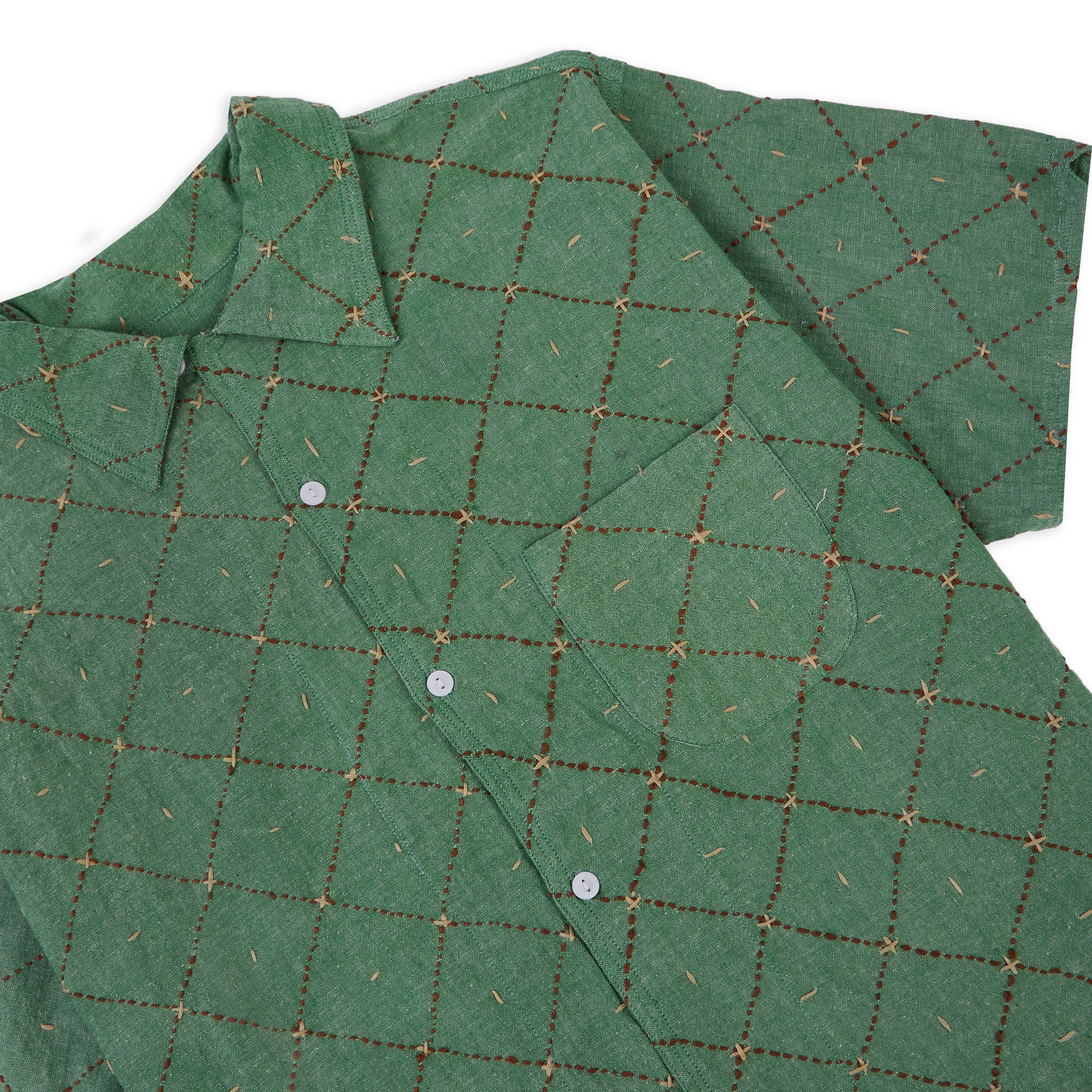 Kantha Short Sleeve Shirt - Green