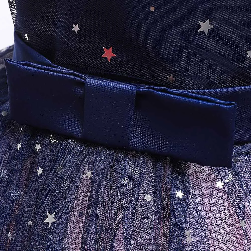 Kids Girls Tutu Dresses Summer Sleeveless Princess Dress Sequined Starry Sky Dress Party Dress Royal Blue