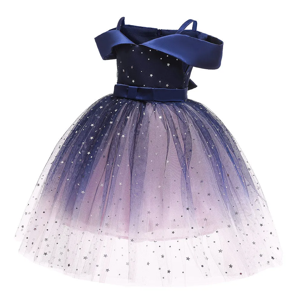 Kids Girls Tutu Dresses Summer Sleeveless Princess Dress Sequined Starry Sky Dress Party Dress Royal Blue