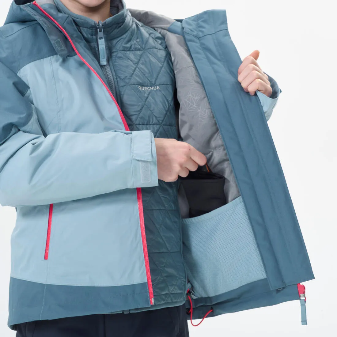 KIDS’ WARM AND WATERPROOF 3-in-1 HIKING JACKET - SH500  MTN -10°C - 7-15 YEARS