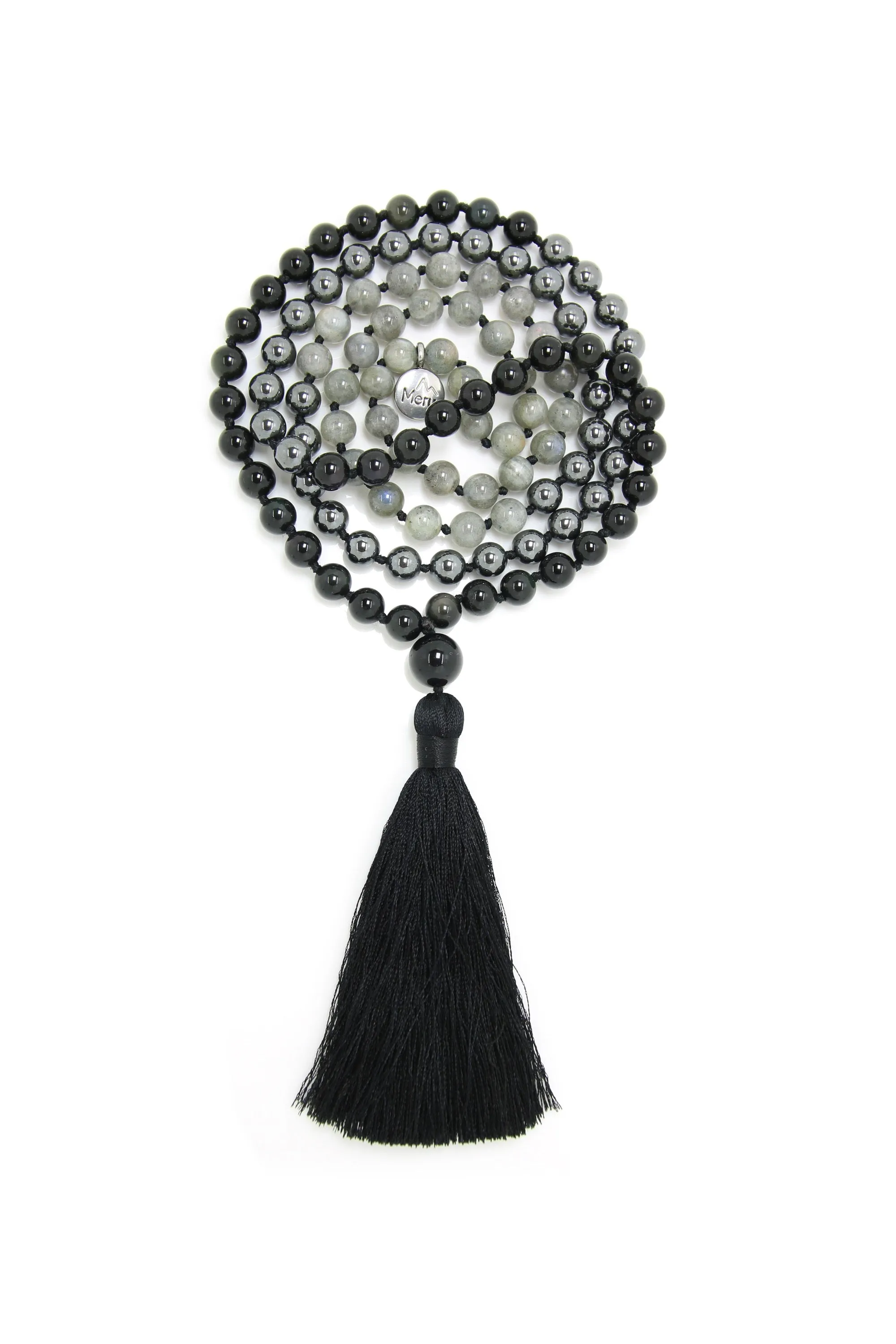 Labradorite, Obsidian & Hematite Ombre Mala Beads - "I am Order"