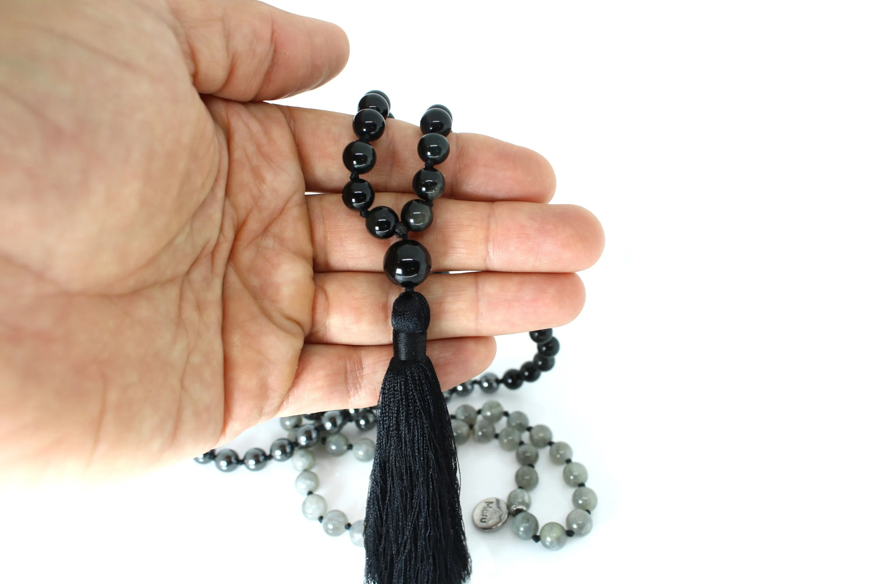 Labradorite, Obsidian & Hematite Ombre Mala Beads - "I am Order"