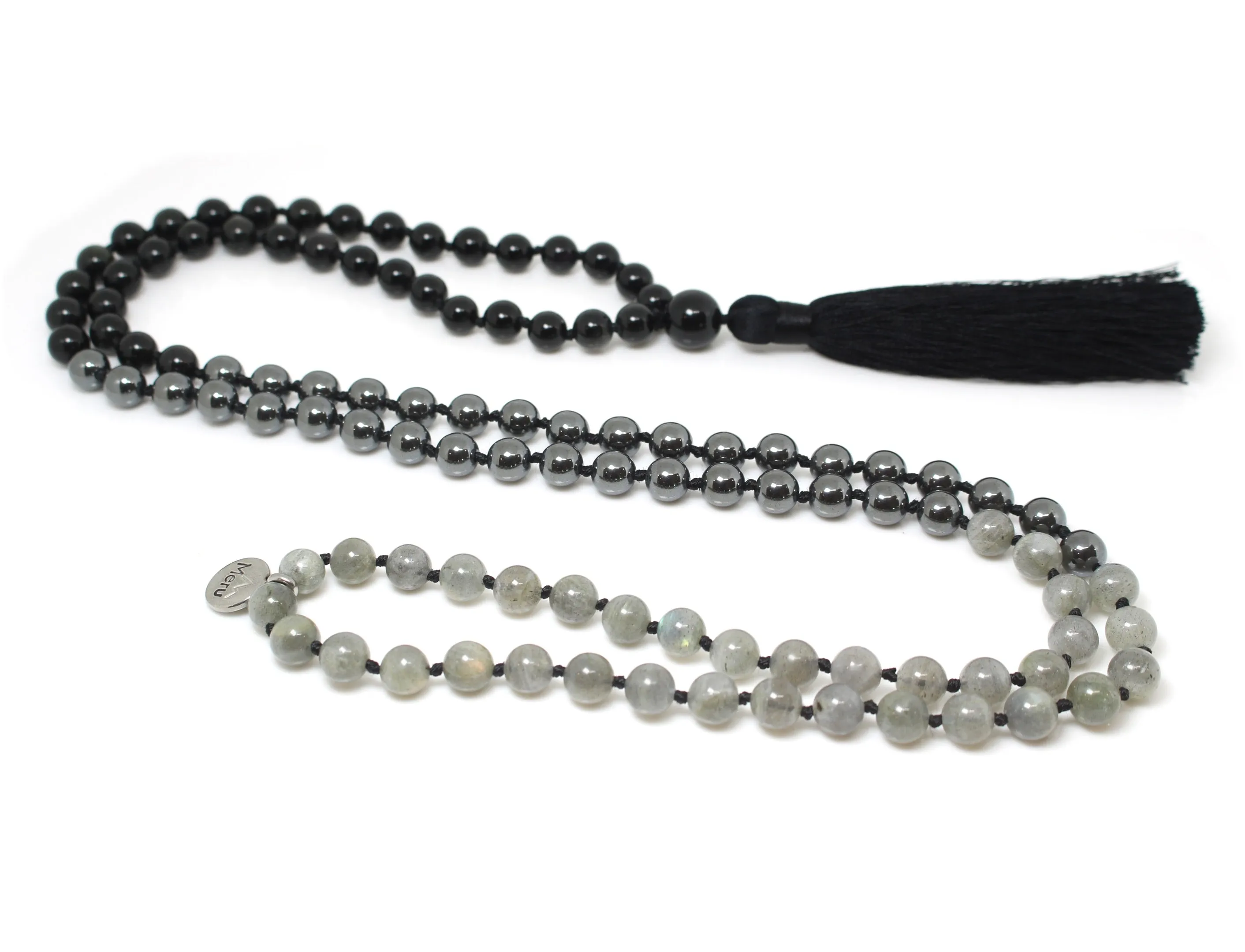 Labradorite, Obsidian & Hematite Ombre Mala Beads - "I am Order"