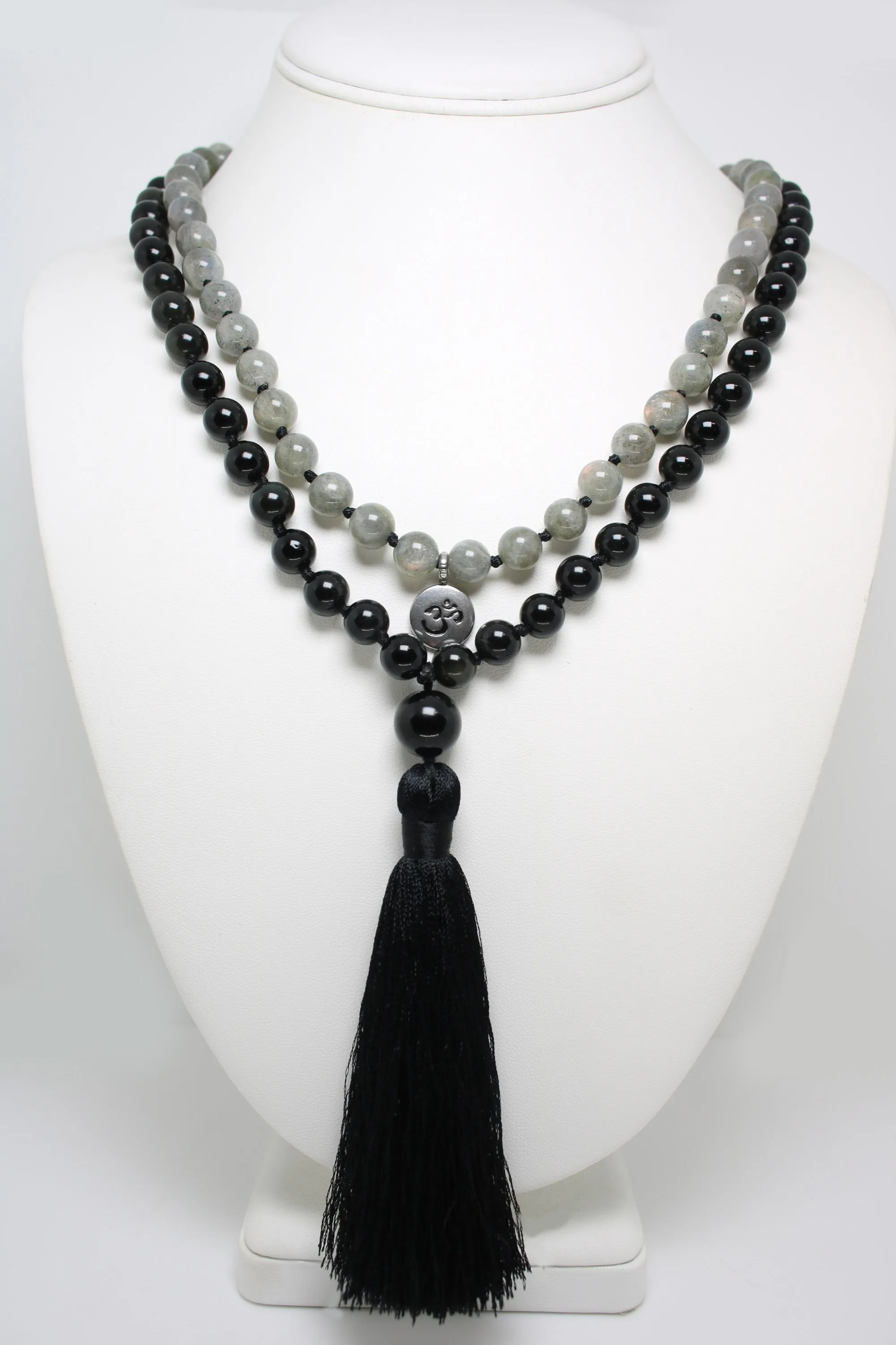 Labradorite, Obsidian & Hematite Ombre Mala Beads - "I am Order"