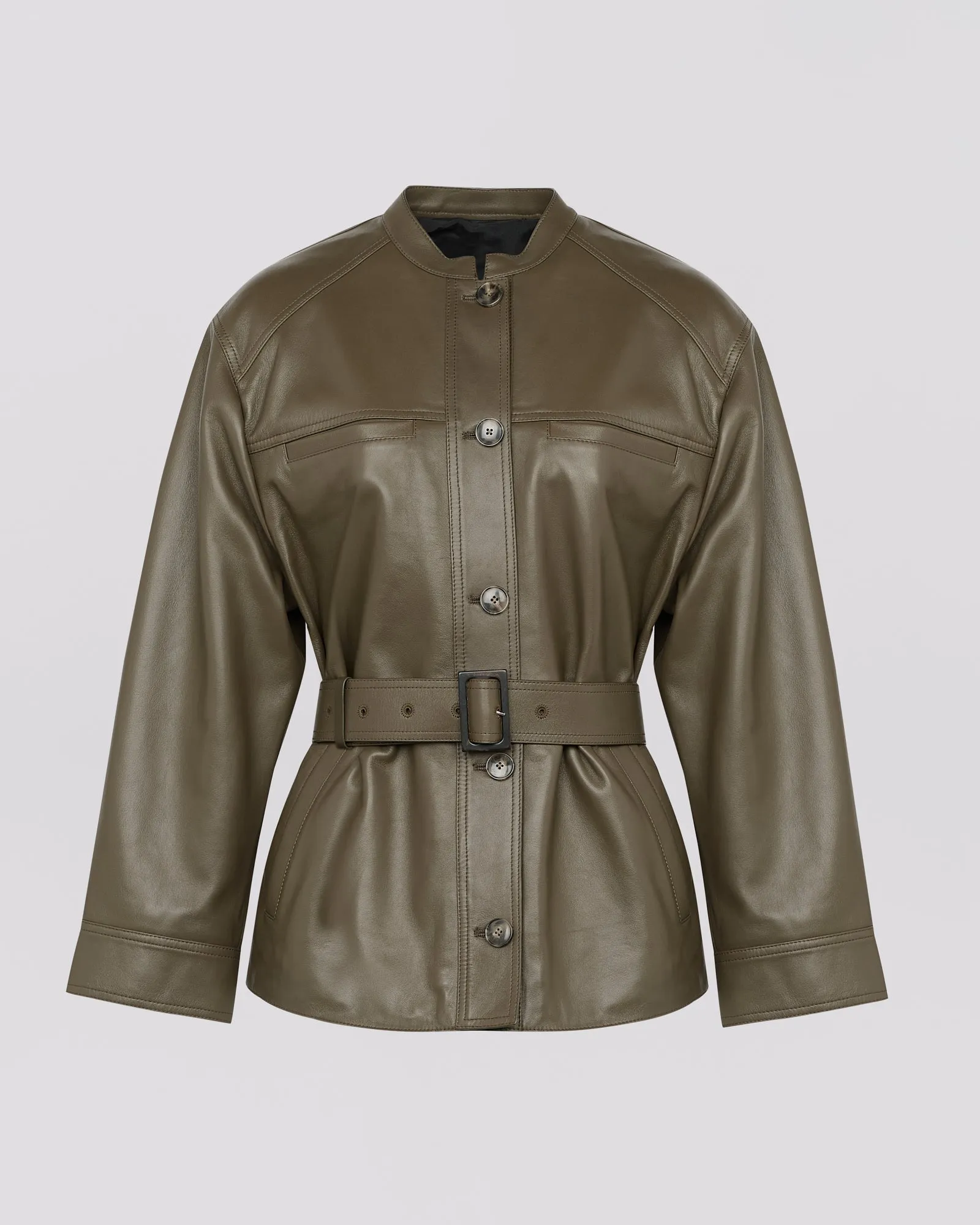 Lamb leather belted jacket