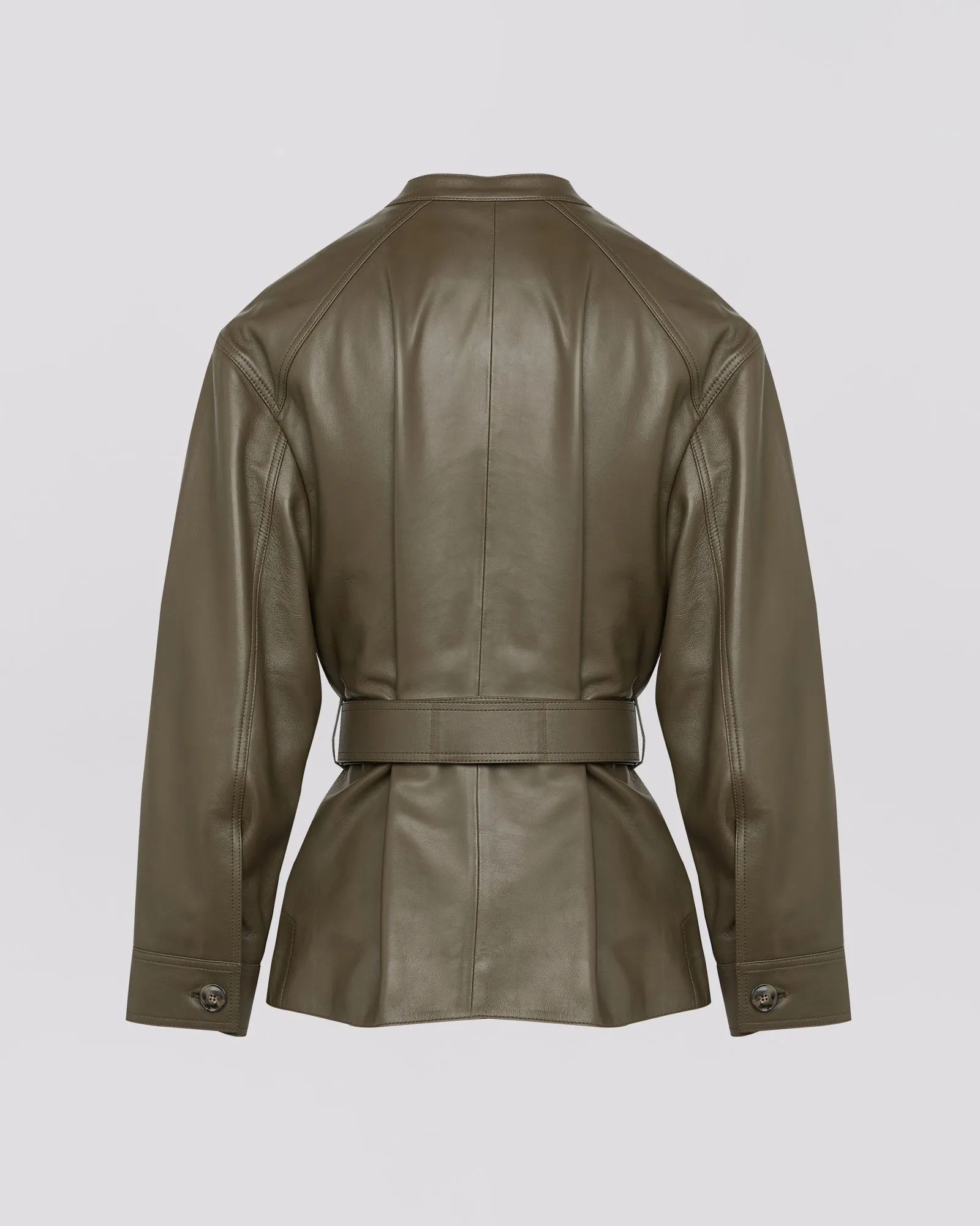 Lamb leather belted jacket