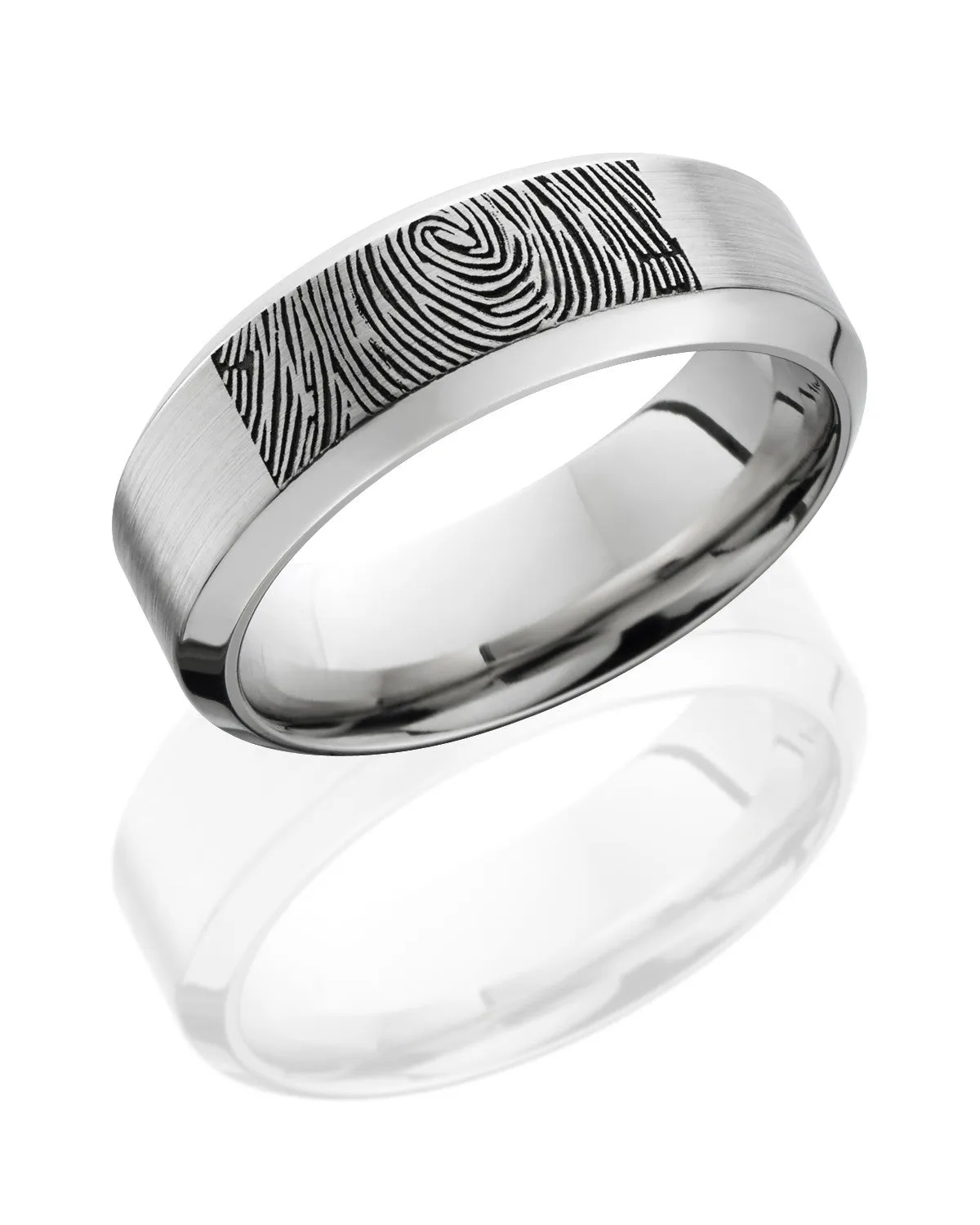 Lashbrook Cobalt Chrome Fingerprint Band 8mm Wide with Satin and Polished Finishes, CC8HB/LCVFINGERPRINT