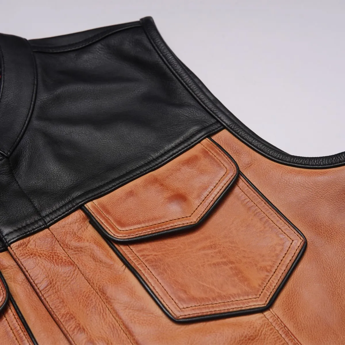 Leatherick Dual Closure Satin Lining Custom Biker Vest