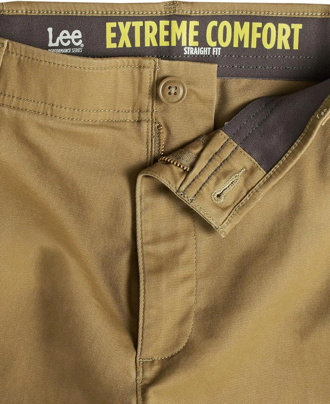 Lee Men's Extreme Motion Flat Front Regular Straight Pant Breen Brown 33x30