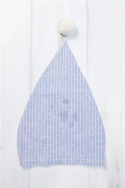 Lee Valley Blarney Stone Cotton Flannel Nightcap - Navy/Blue/White Stripe