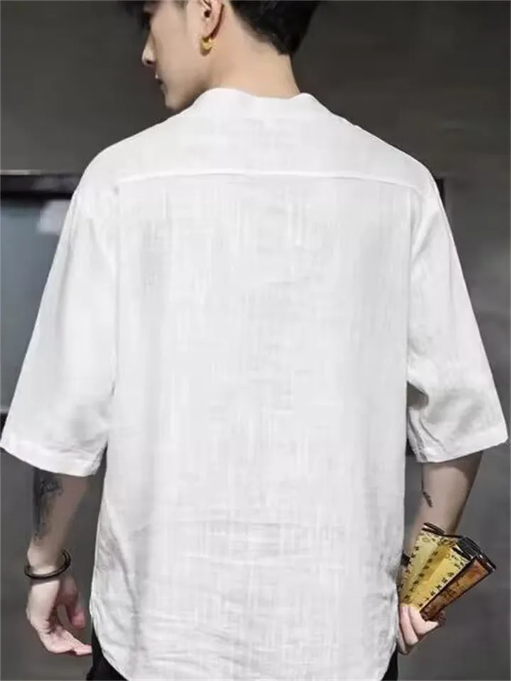 Lotus Flower Dragonfly Embroidered Men's Half Sleeve Shirts