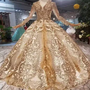 Luxury floor length queen prom dresses  curve shape ball gown sparkly golden