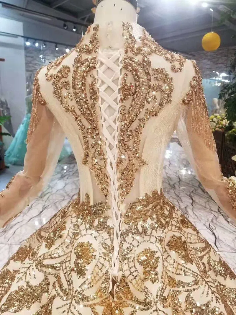 Luxury floor length queen prom dresses  curve shape ball gown sparkly golden