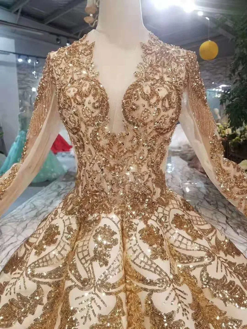 Luxury floor length queen prom dresses  curve shape ball gown sparkly golden