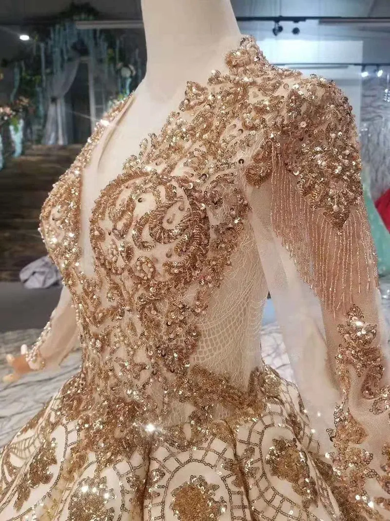 Luxury floor length queen prom dresses  curve shape ball gown sparkly golden