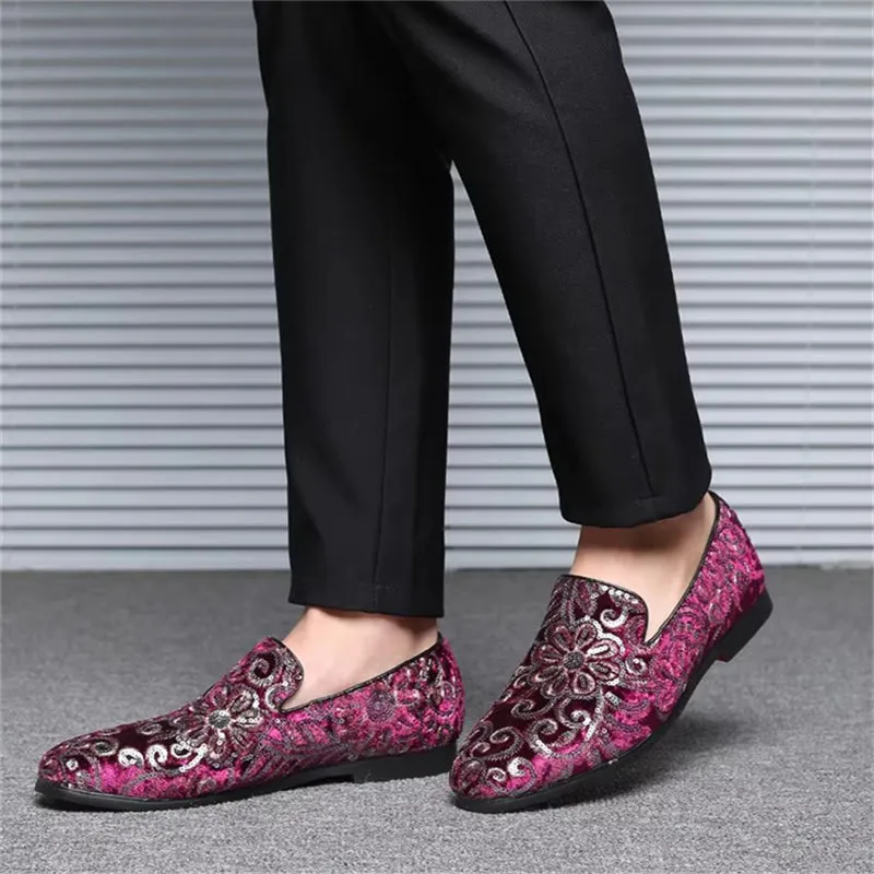 Male Luxurious Floral Sequined Wedding Party Dress Shoes