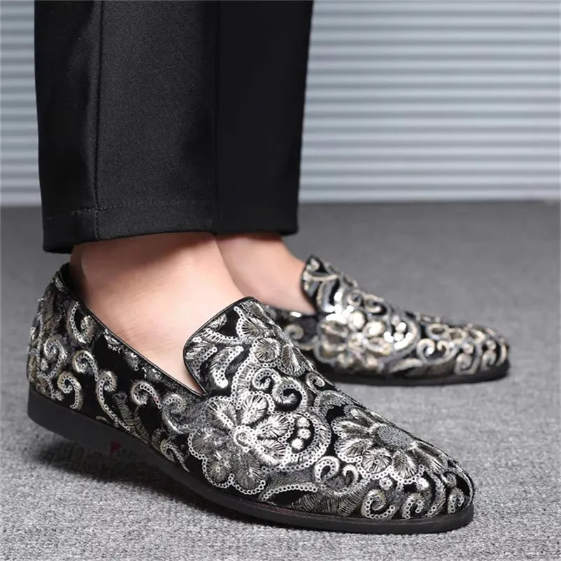 Male Luxurious Floral Sequined Wedding Party Dress Shoes