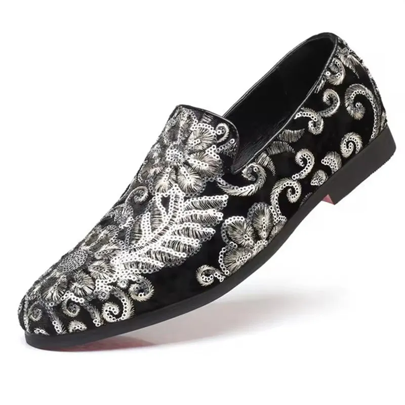 Male Luxurious Floral Sequined Wedding Party Dress Shoes