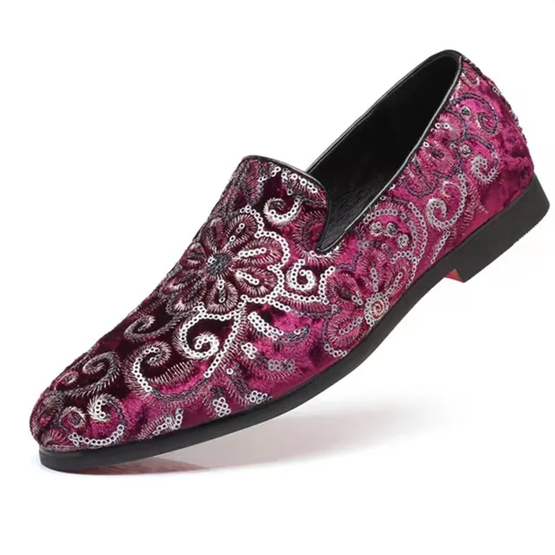 Male Luxurious Floral Sequined Wedding Party Dress Shoes