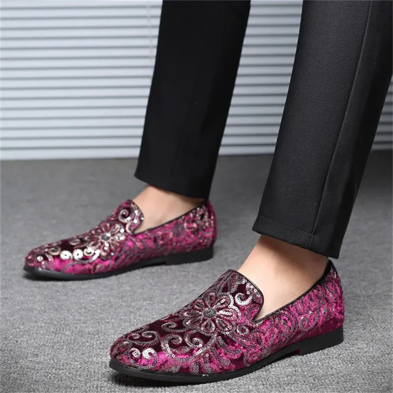 Male Luxurious Floral Sequined Wedding Party Dress Shoes