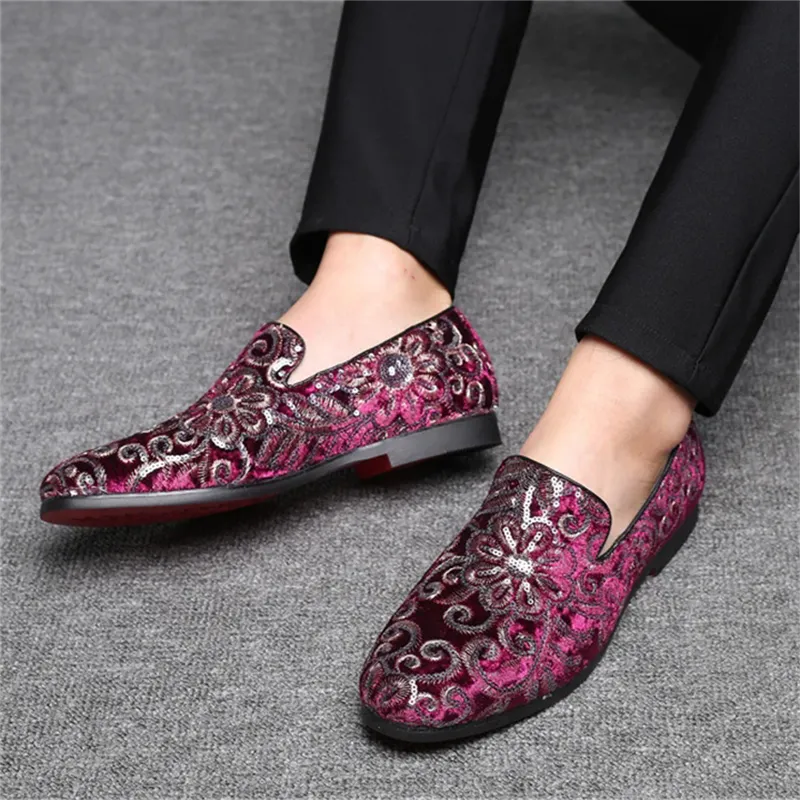 Male Luxurious Floral Sequined Wedding Party Dress Shoes