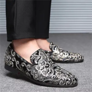 Male Luxurious Floral Sequined Wedding Party Dress Shoes