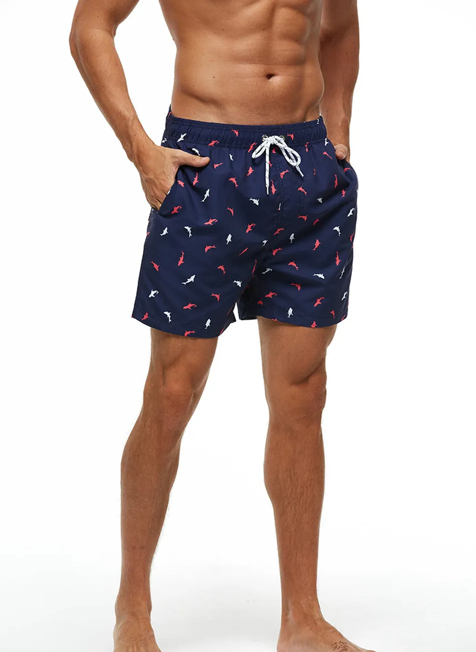 Men Swimwear Swim Shorts: Fish Print