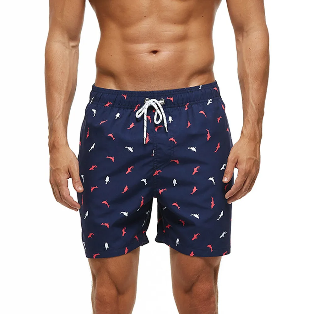 Men Swimwear Swim Shorts: Fish Print