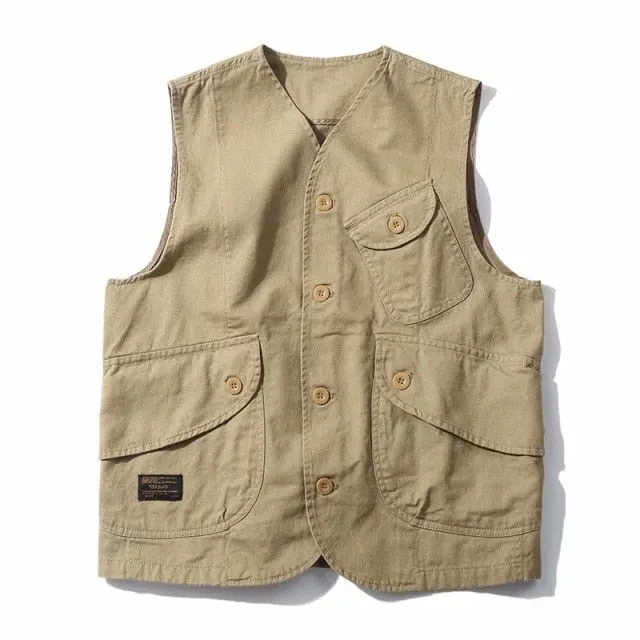Men Vests Summer Sleeveless Multi-Pocket