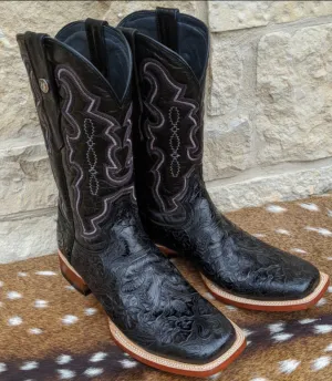 Mens Black Tooled Print Boots