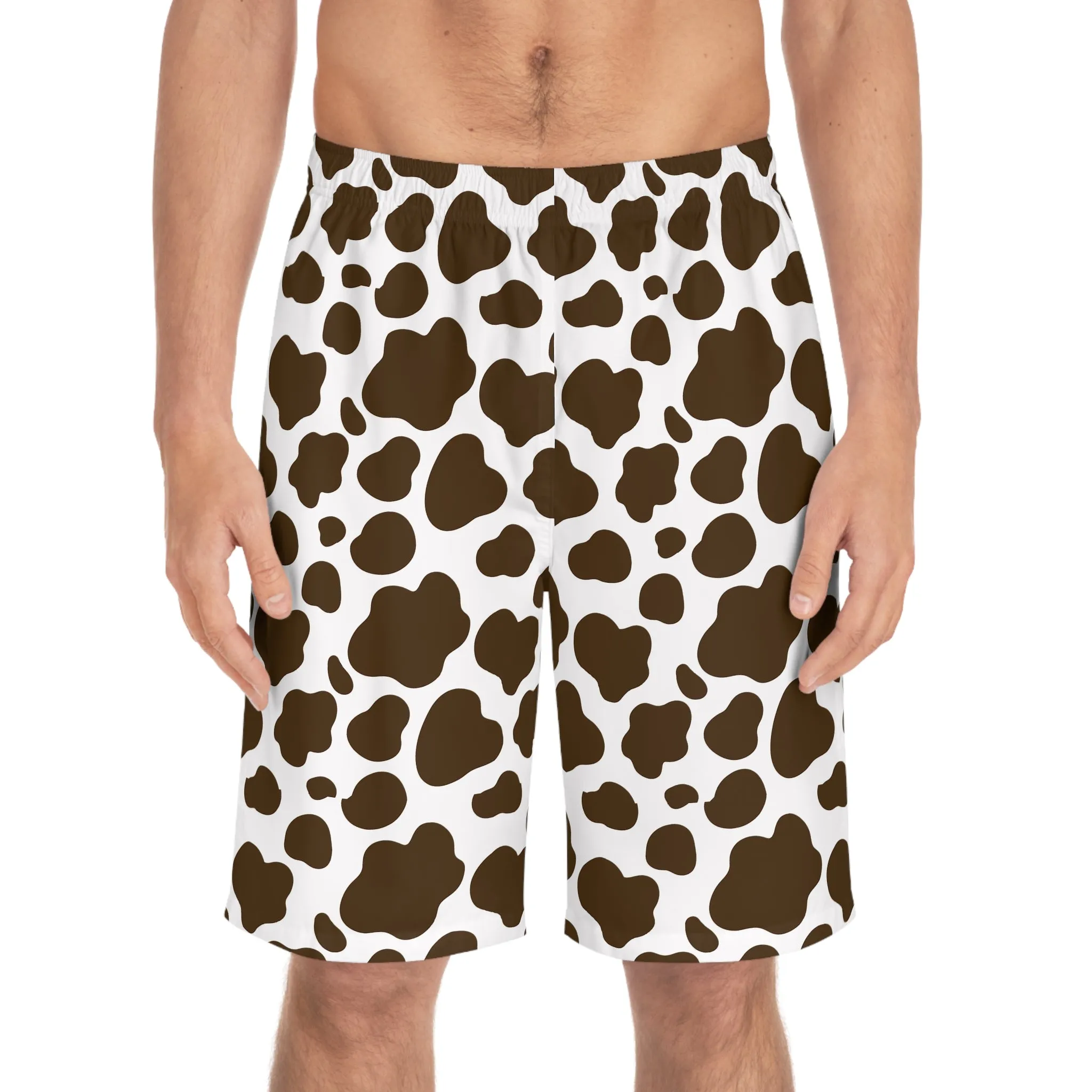 Men's Cow Print Board Shorts - Fun Summer Swimwear for Beach and Pool