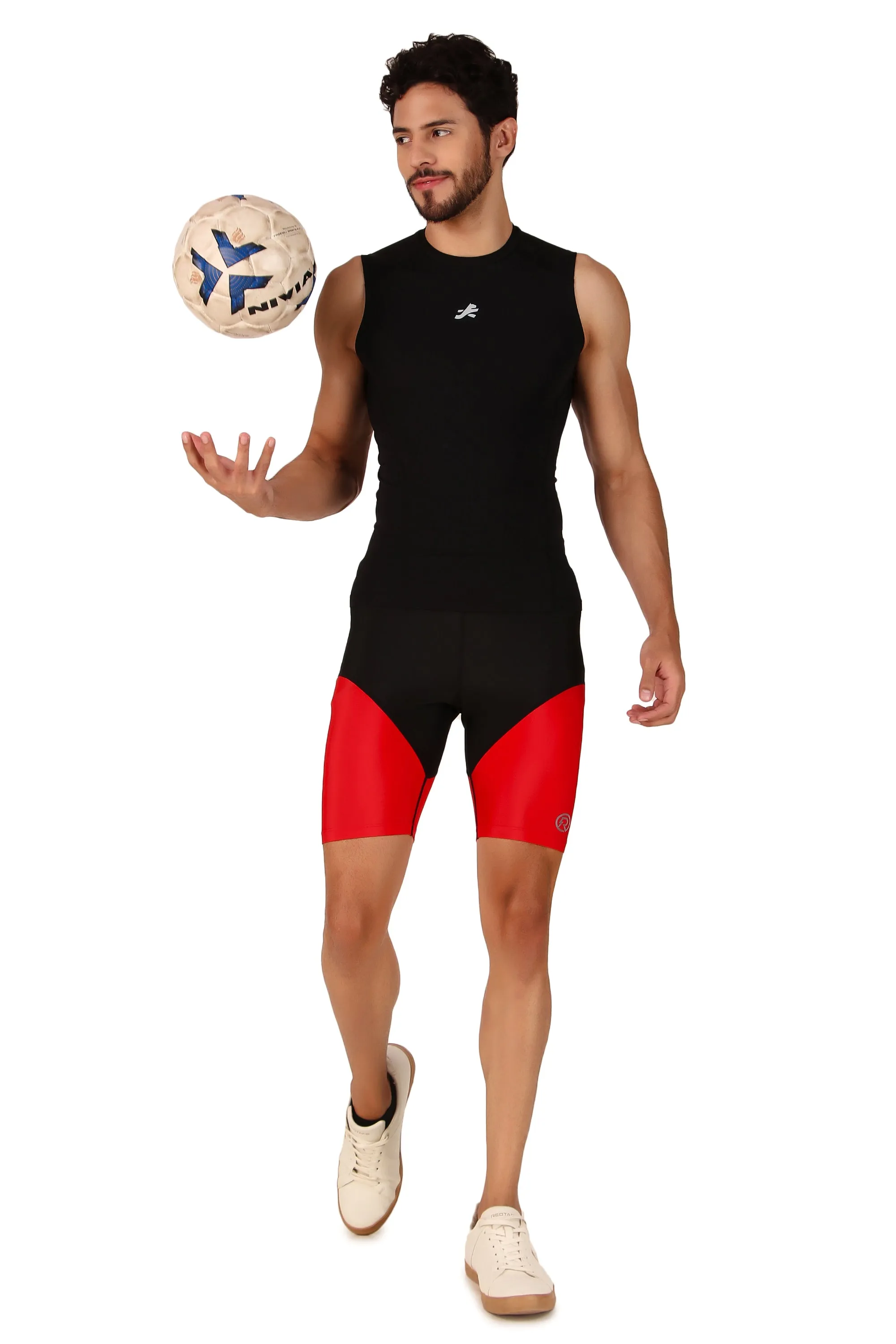 Men's DC Polyester Compression Shorts (Black/Red)