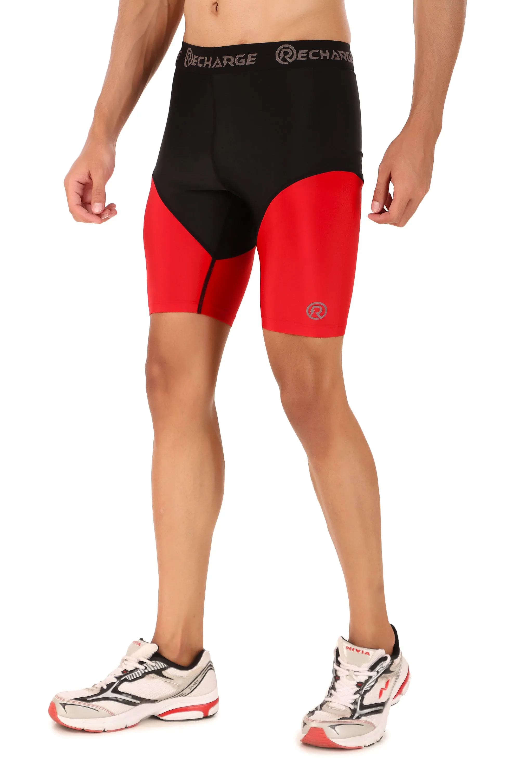Men's DC Polyester Compression Shorts (Black/Red)