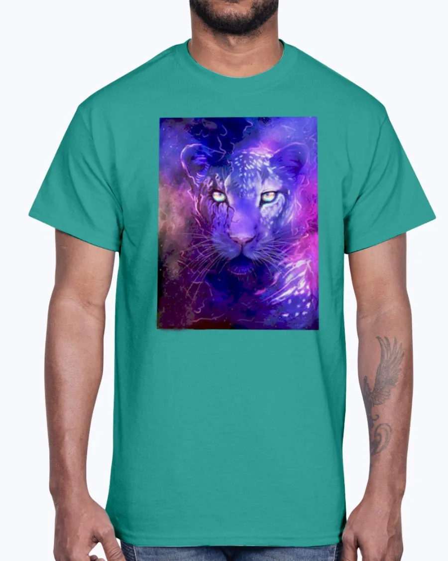 Men's Gildan Ultra Cotton T-Shirt 12 Dark colors   Glowing leopard