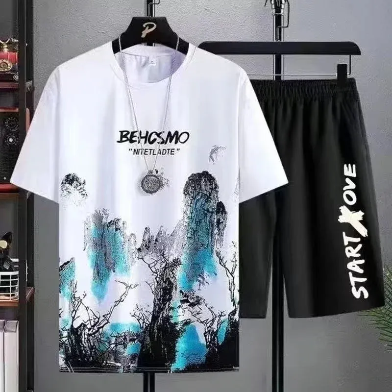 Men's Gradient Silk Casual Summer Set