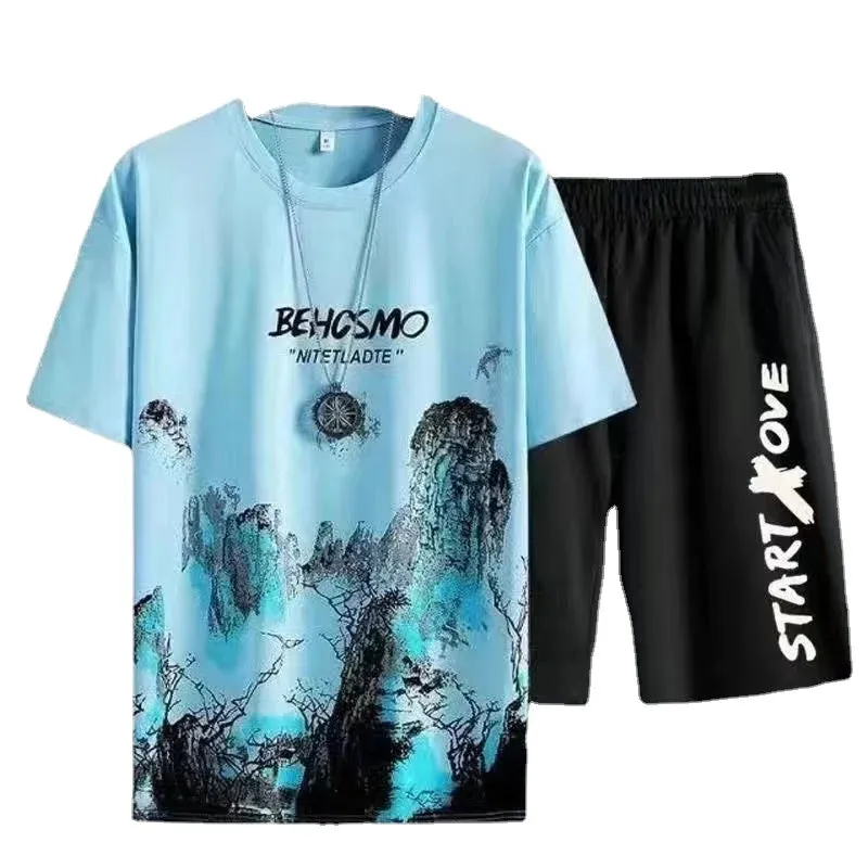 Men's Gradient Silk Casual Summer Set