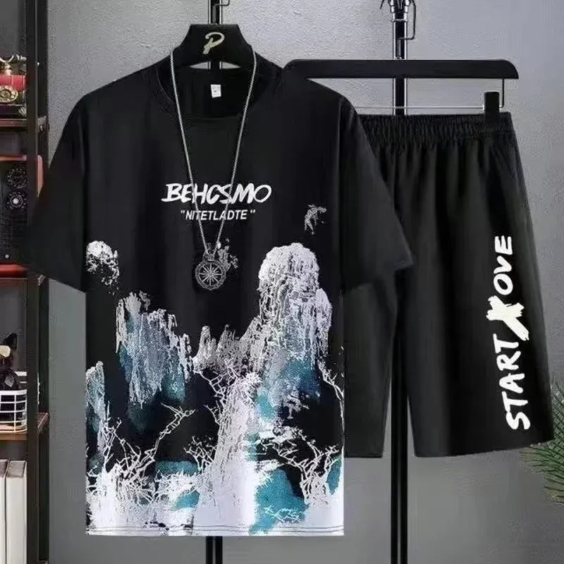 Men's Gradient Silk Casual Summer Set