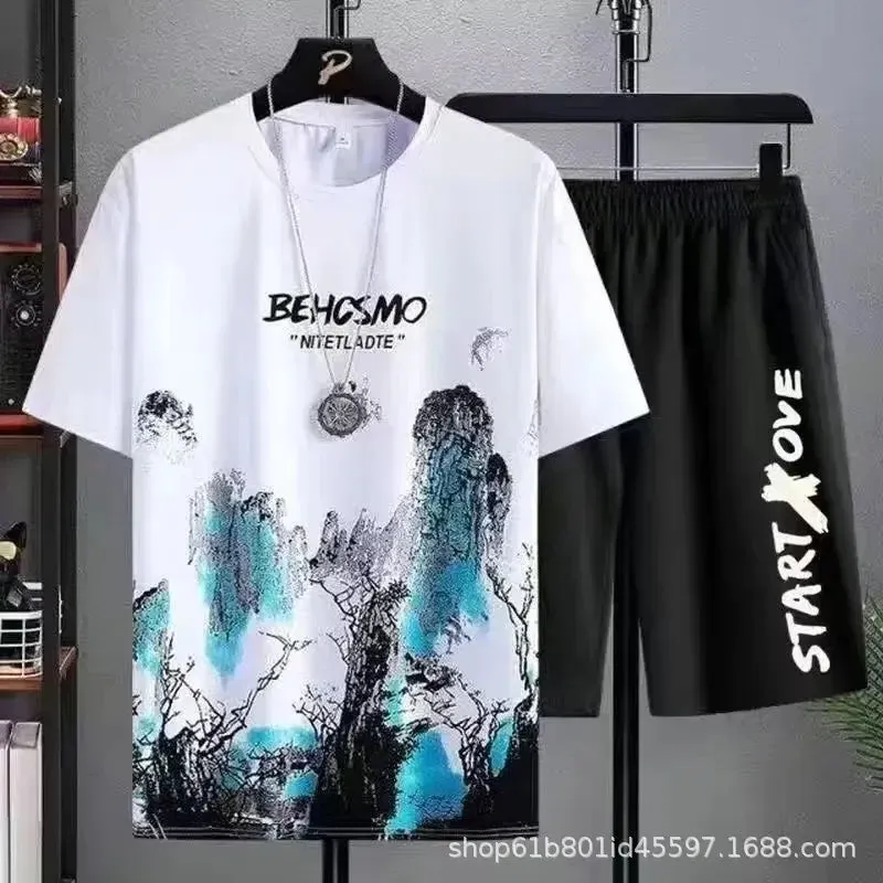 Men's Gradient Silk Casual Summer Set