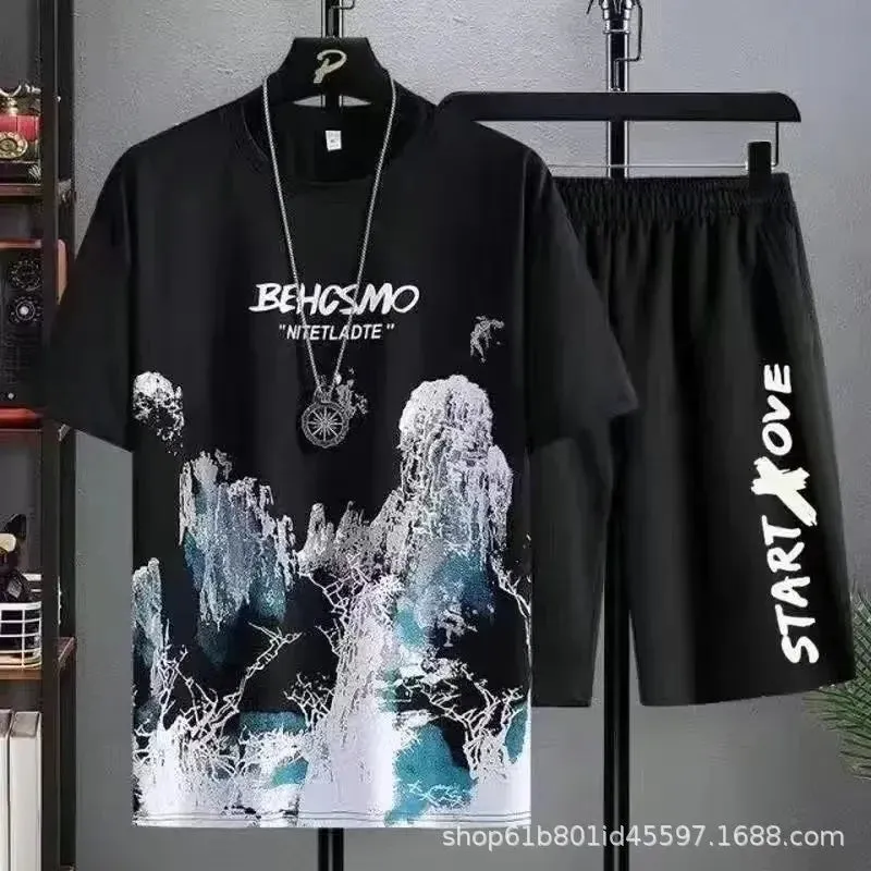 Men's Gradient Silk Casual Summer Set