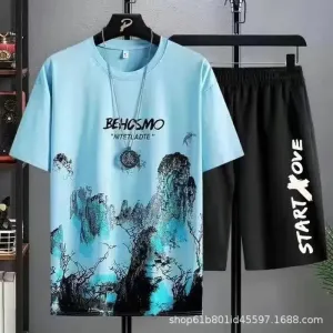 Men's Gradient Silk Casual Summer Set
