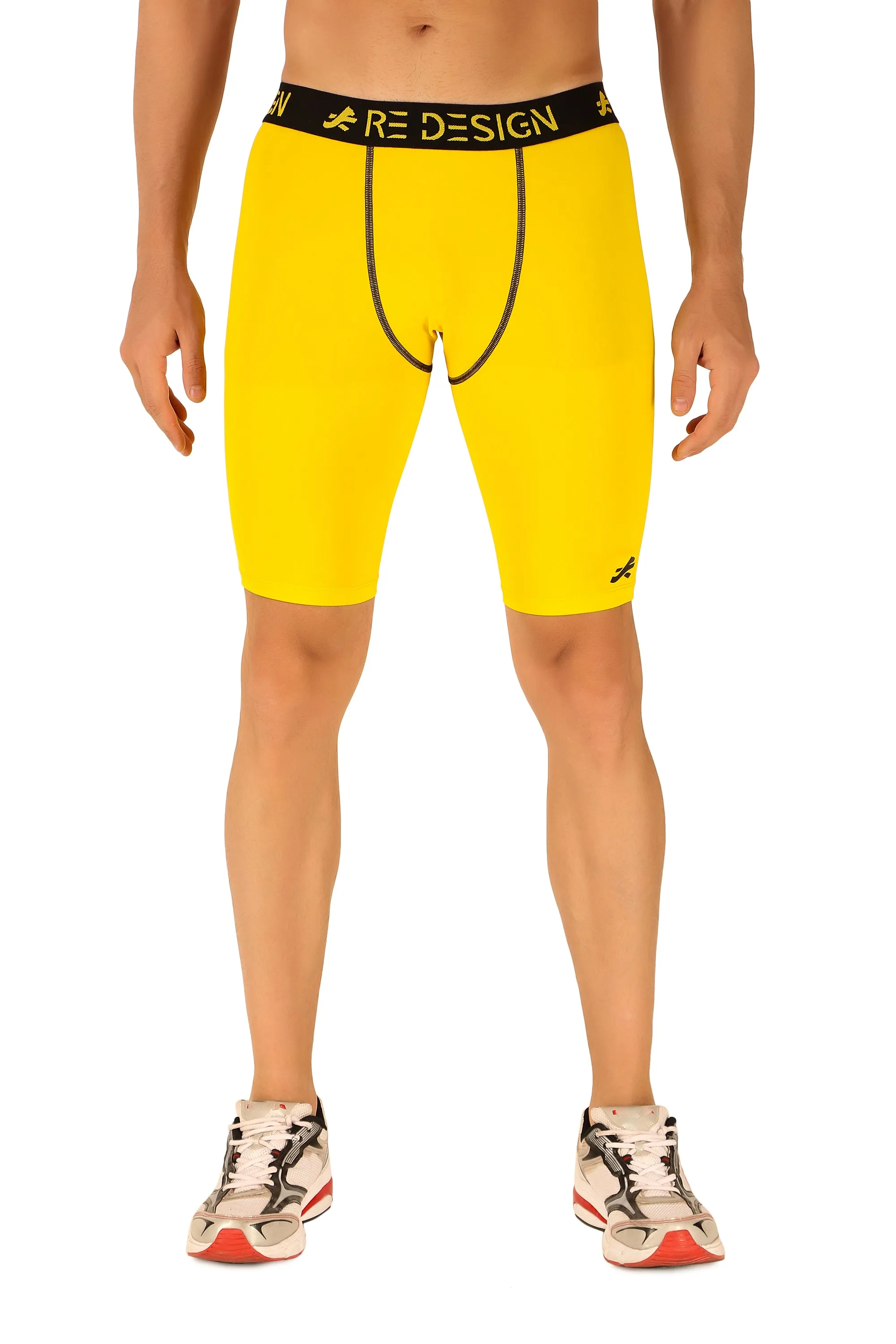 Men's Nylon Compression Shorts and Half Tights (Yellow)