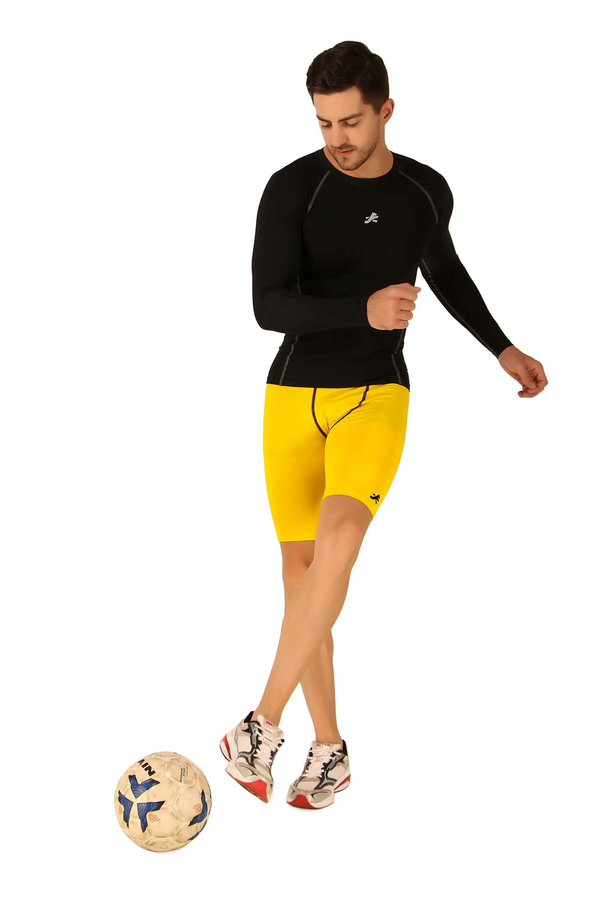 Men's Nylon Compression Shorts and Half Tights (Yellow)